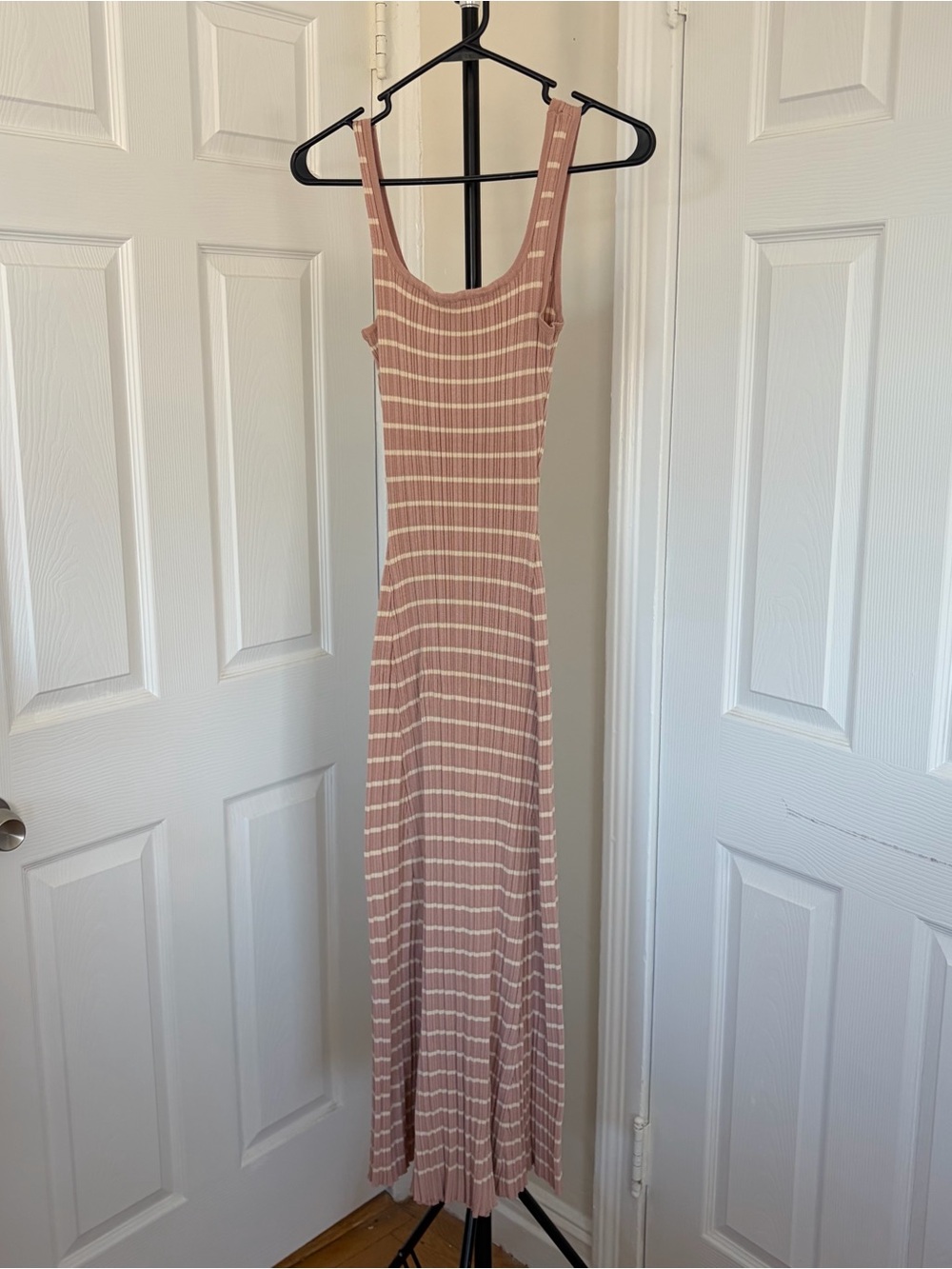 Pinkblush Dusty Rose and Cream Ribbed Maxi Dress